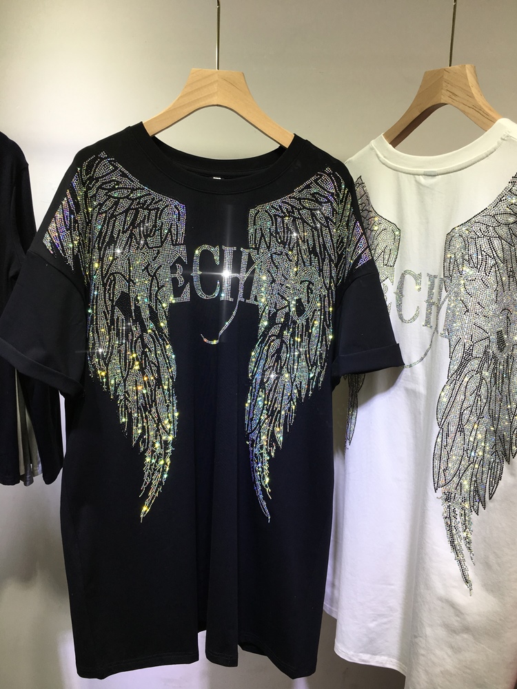 Women Streetwear Brand - L-4XL Oversize strass Angel Wings Harley
