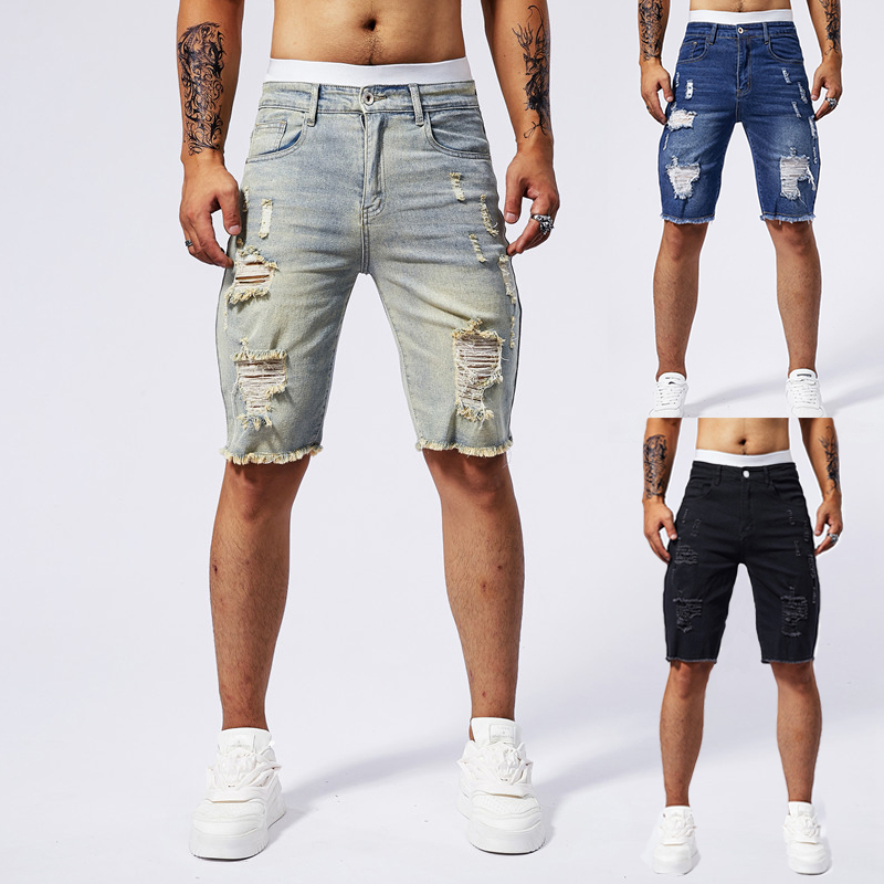 Streetwear Brands - Pantaloncini di jeans strappati da uomo