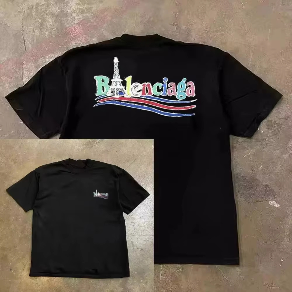Streetwear Brand Paris - T-shirt Paris Tower Dopamine Rainbow Word,