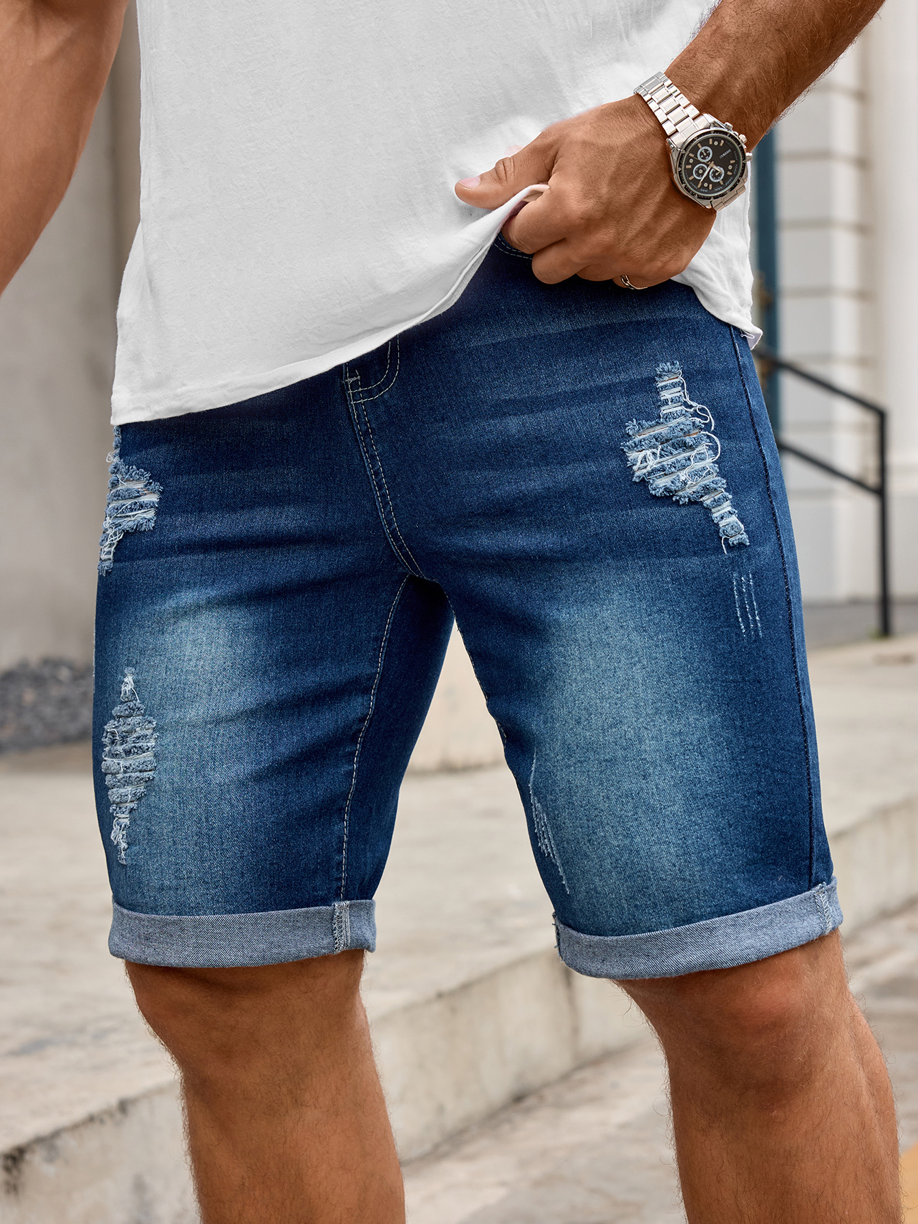 Streetwear Brand Pants - Pantaloncini in denim da uomo, strappati