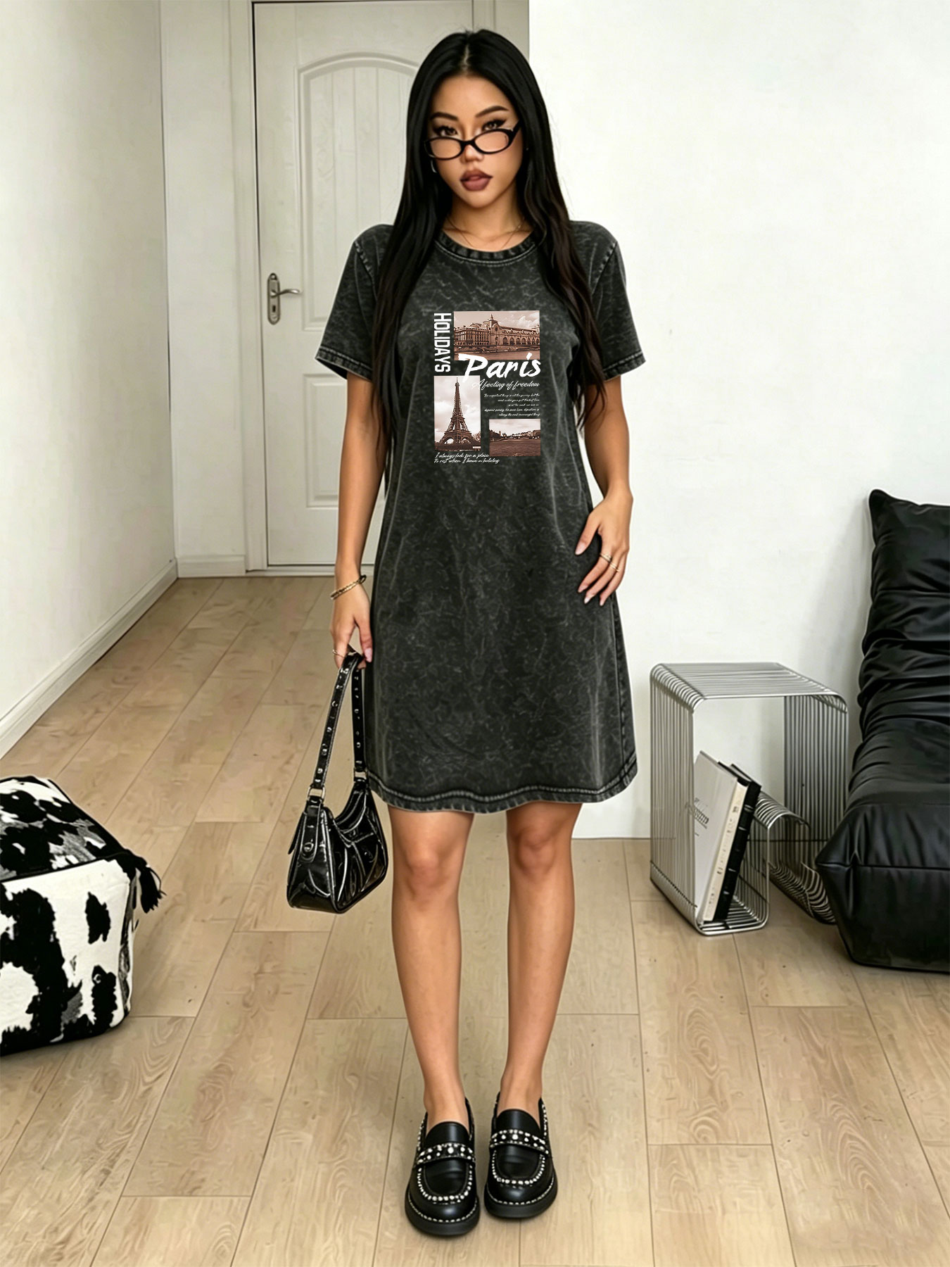 Streetwear Brand Paris - Abito T-shirt vintage lavato da donna,